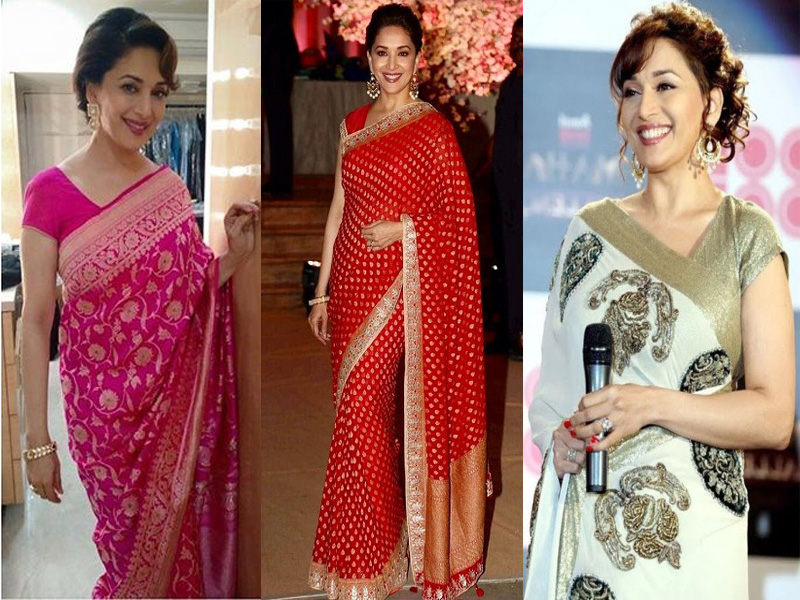 Beautiful look with pictures of Madhuri Dixit in saree