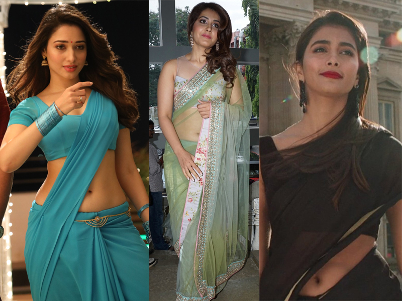 30 Sexy Heroines Wearing Sarees Under the Belly